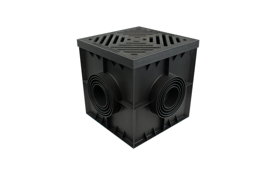 DEKDrain - Hydrus PP 300 x 300mm Trapped Yard Gully, Catch-Pit Plus with B125 Cast Iron Grating Ø75-140