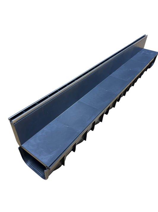 NEW - DekDrain Edge Slot Channel Drainage 1 Metre (87mm-84mm) Plastic / Plastic - Stainless steel Edge