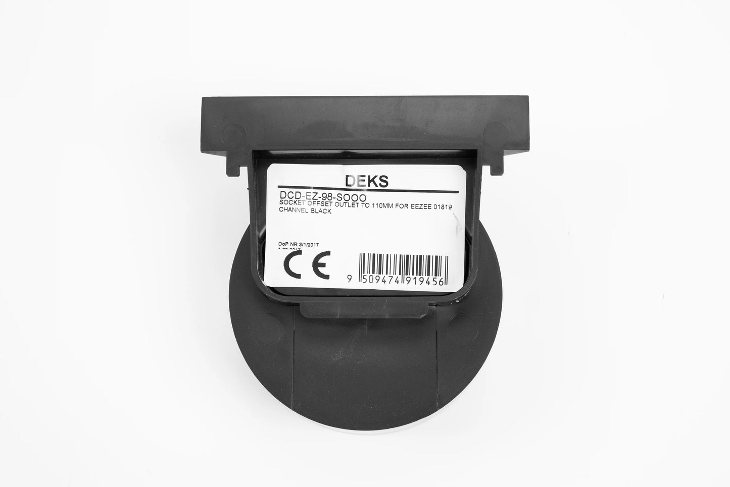 DekDrain Eezee Socket Offset Outlet to 110mm for B125 Channel Black
